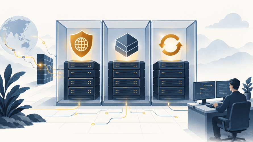 Linuxサーバーのセキュリティ更新を表すイラスト