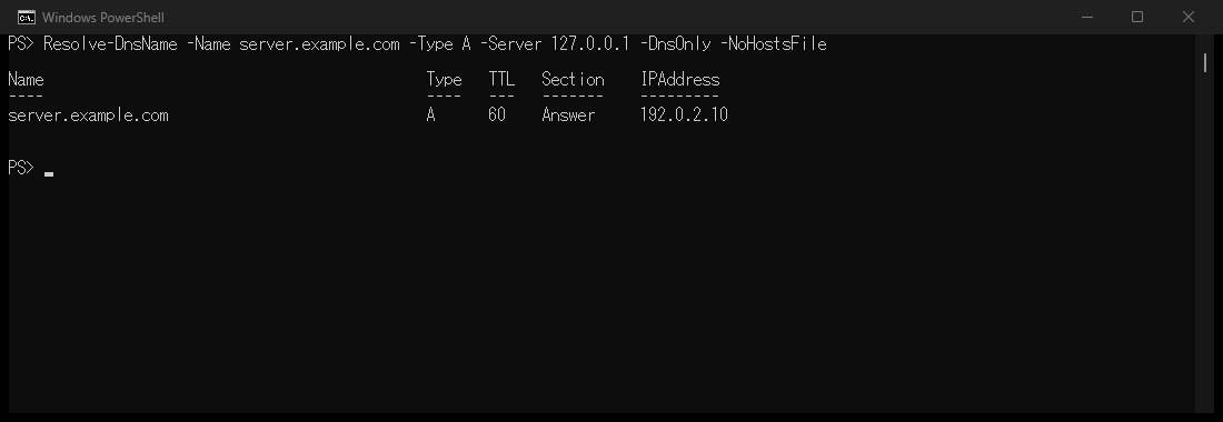 PowerShellのResolve-DnsNameでAレコードのIPAddressを表示した結果